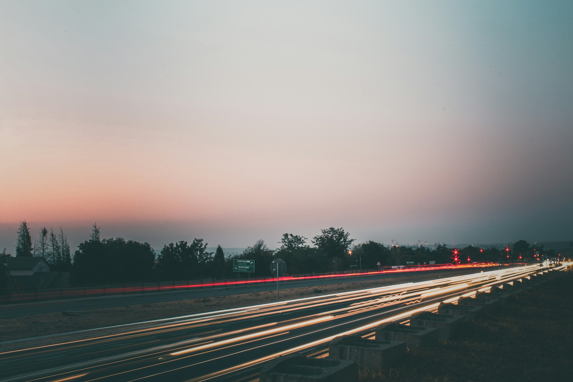 Evening light trails on a road in Fourways, Johannesburg